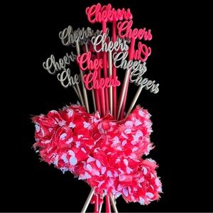 Vintage Cocktail Drink Stirrers Cheers Red and Gold Set of Sixteen